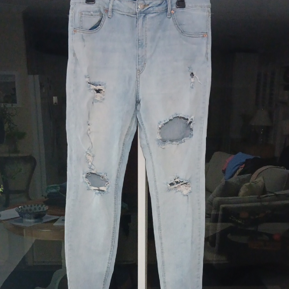 Blue Skinny Distressed Jeans with Ripped Details